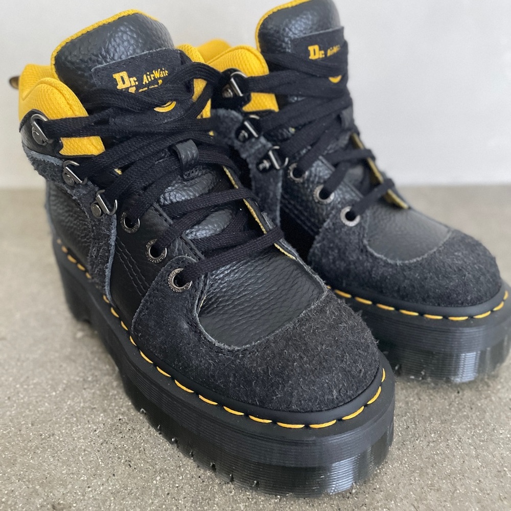 Dr. Martens black and yellow high top boots